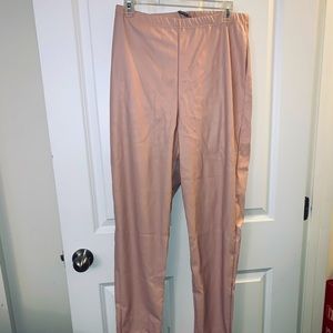 Pink leather pants with print